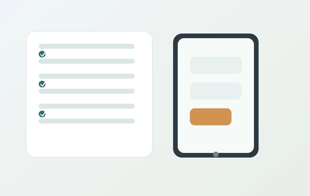Illustration of a safe application checklist beside a tablet