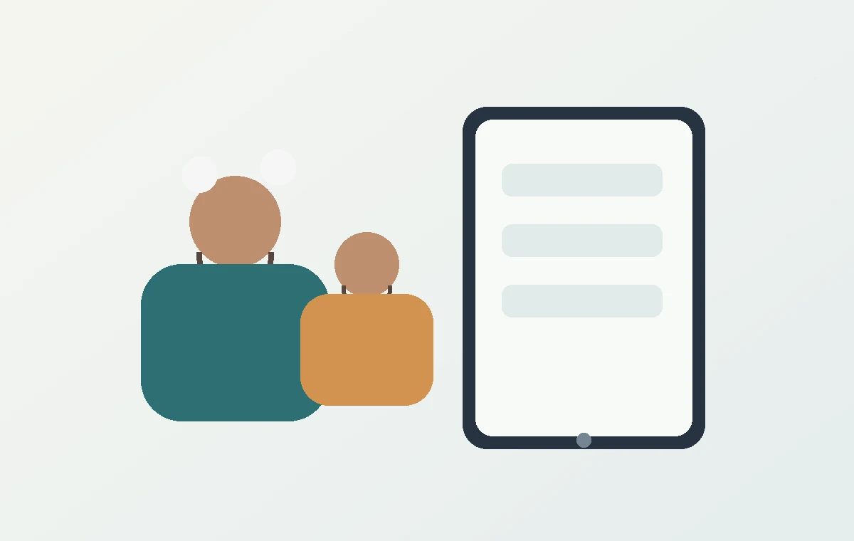 Illustration of seniors using a tablet for support